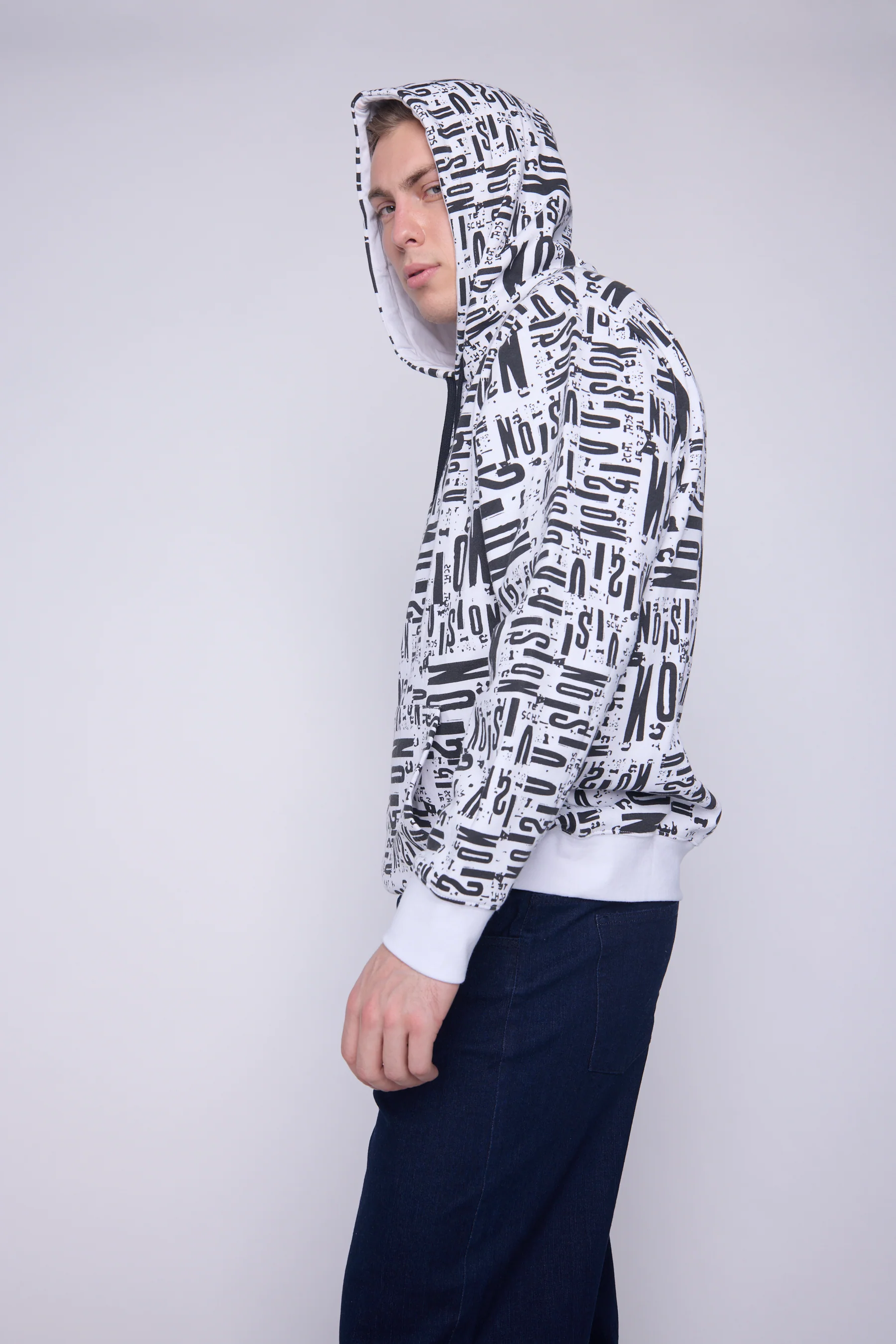 Aop Newspaper Hoodie - Ivory - Image 5