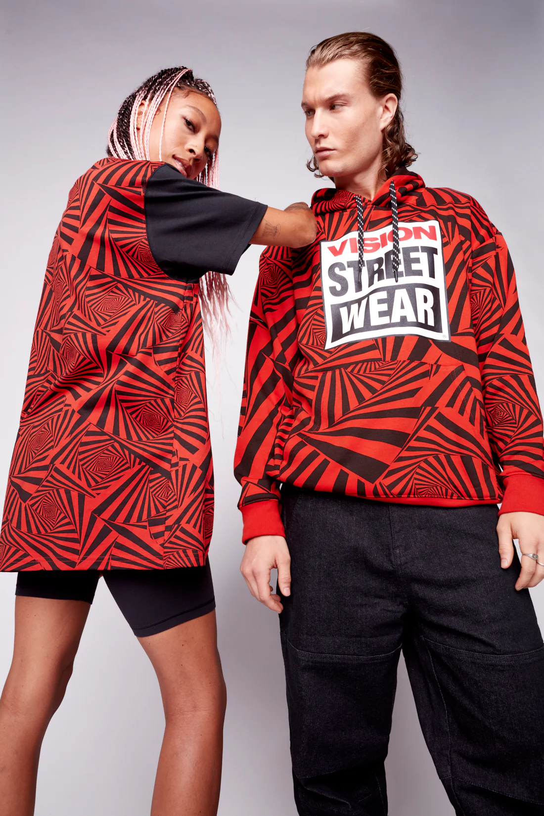 Aop Spirals Print Hoodie - Red - Image 3