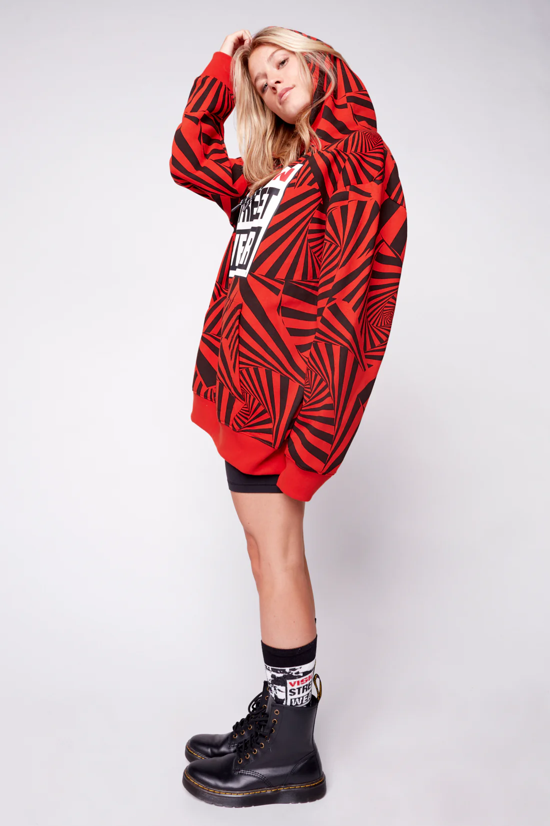 Aop Spirals Print Hoodie - Red - Image 6