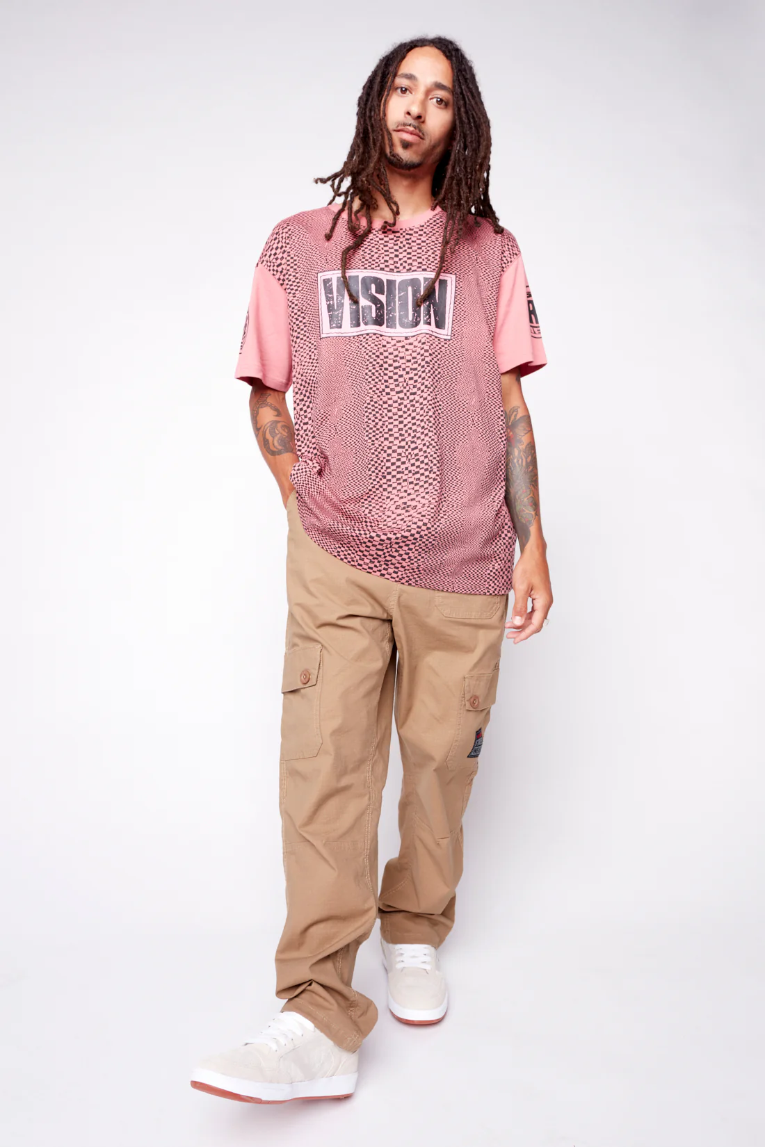 Broken Check T-Shirt - Dusty Rose - Image 4
