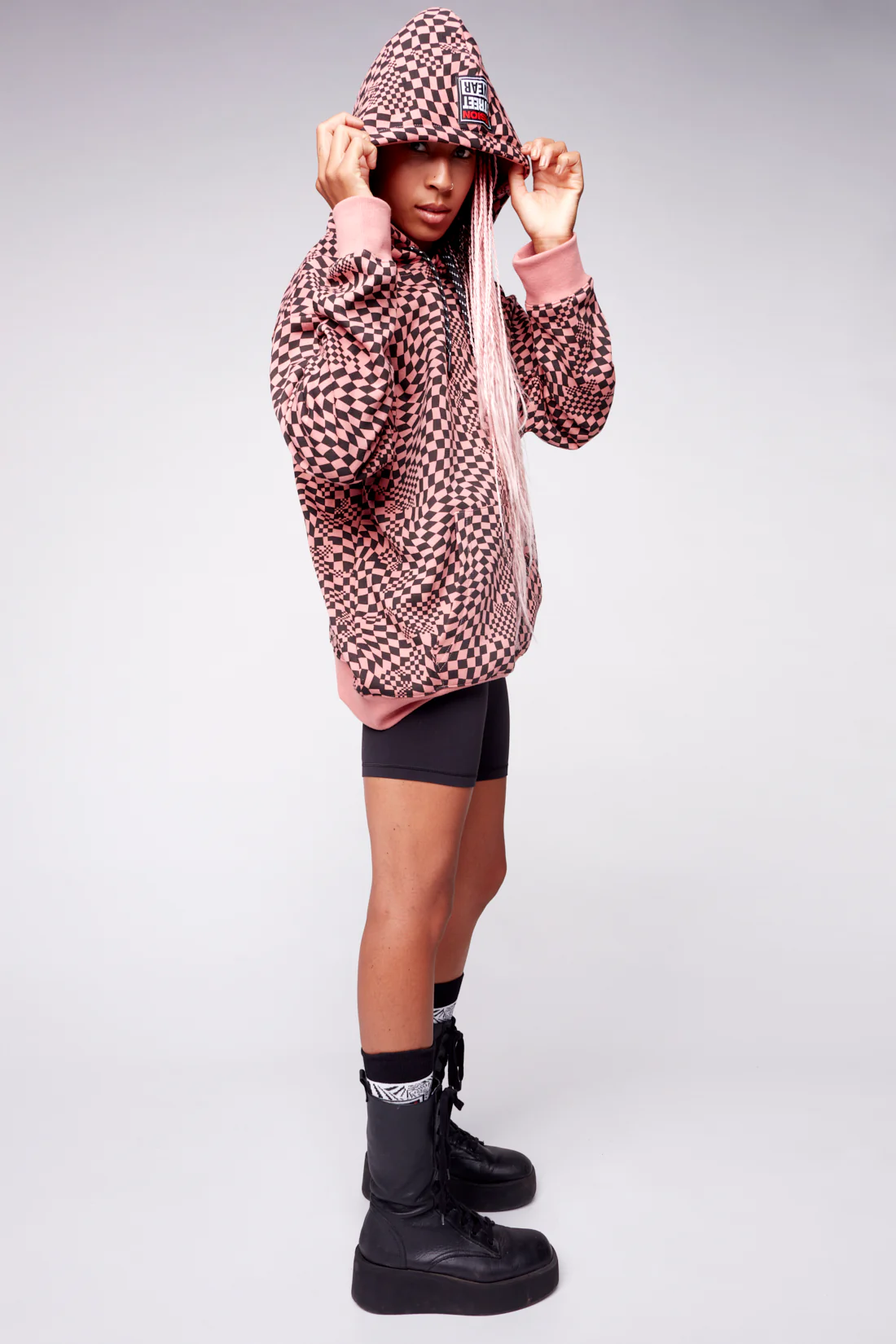 Broken Checks Hoodie - Dusty Rose - Image 3