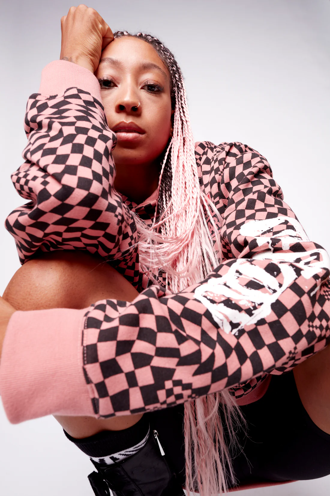 Broken Checks Hoodie - Dusty Rose - Image 4