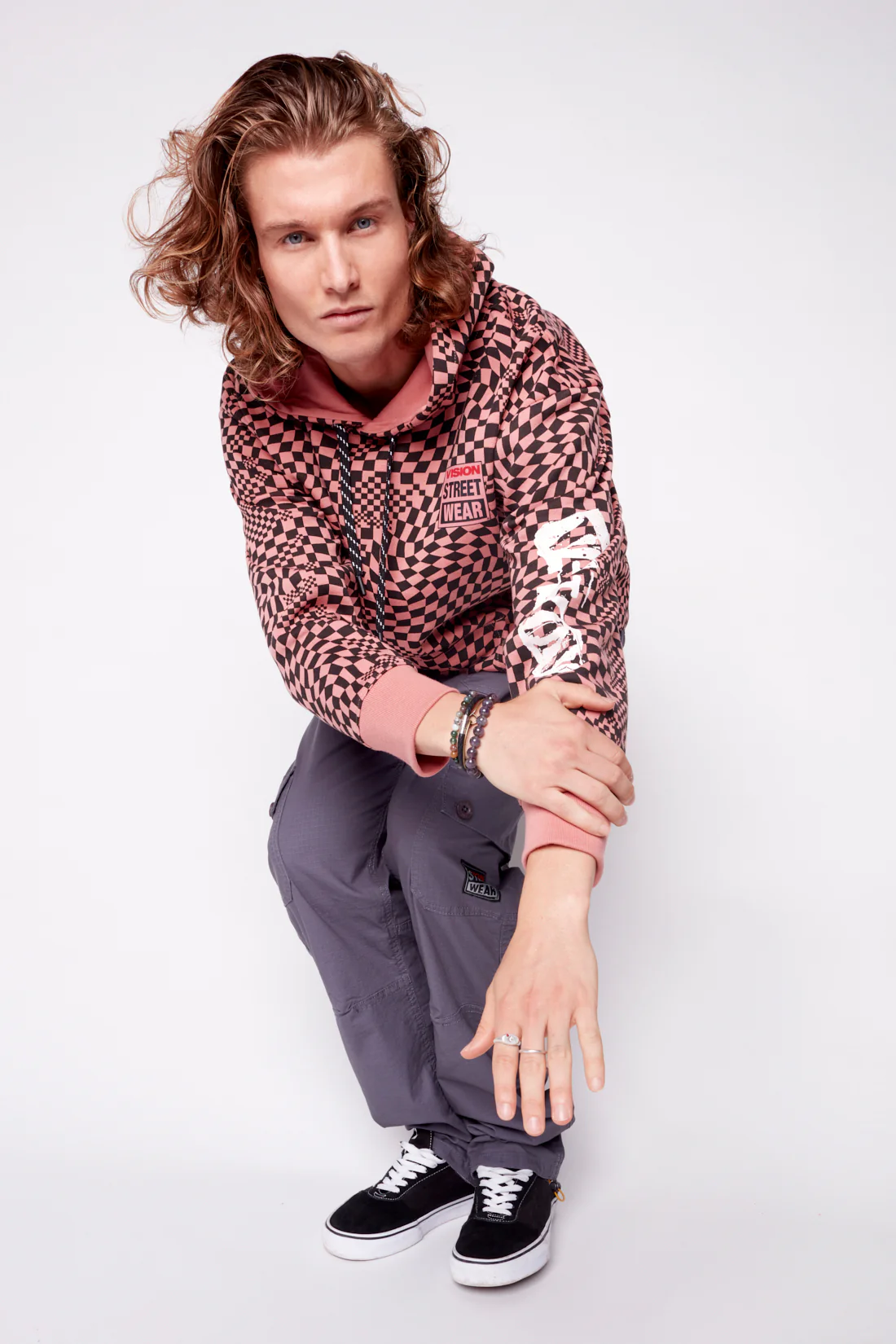 Broken Checks Hoodie - Dusty Rose - Image 5