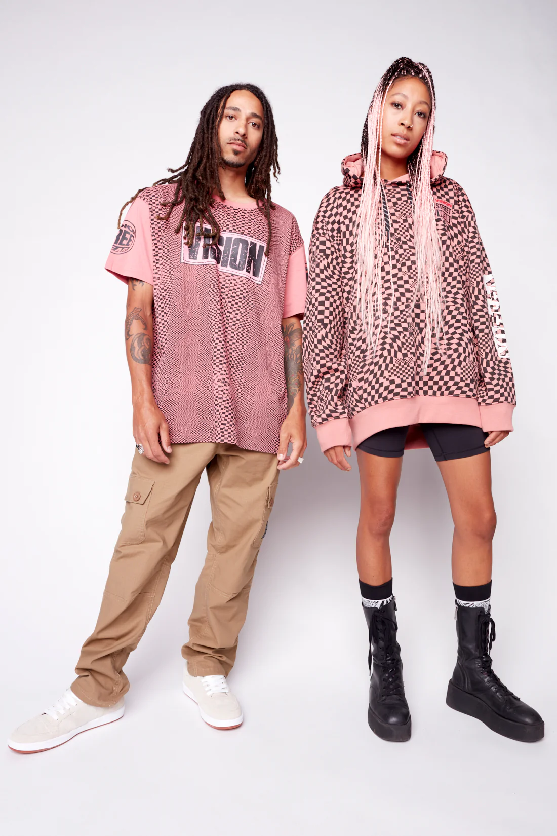 Broken Checks Hoodie - Dusty Rose - Image 6