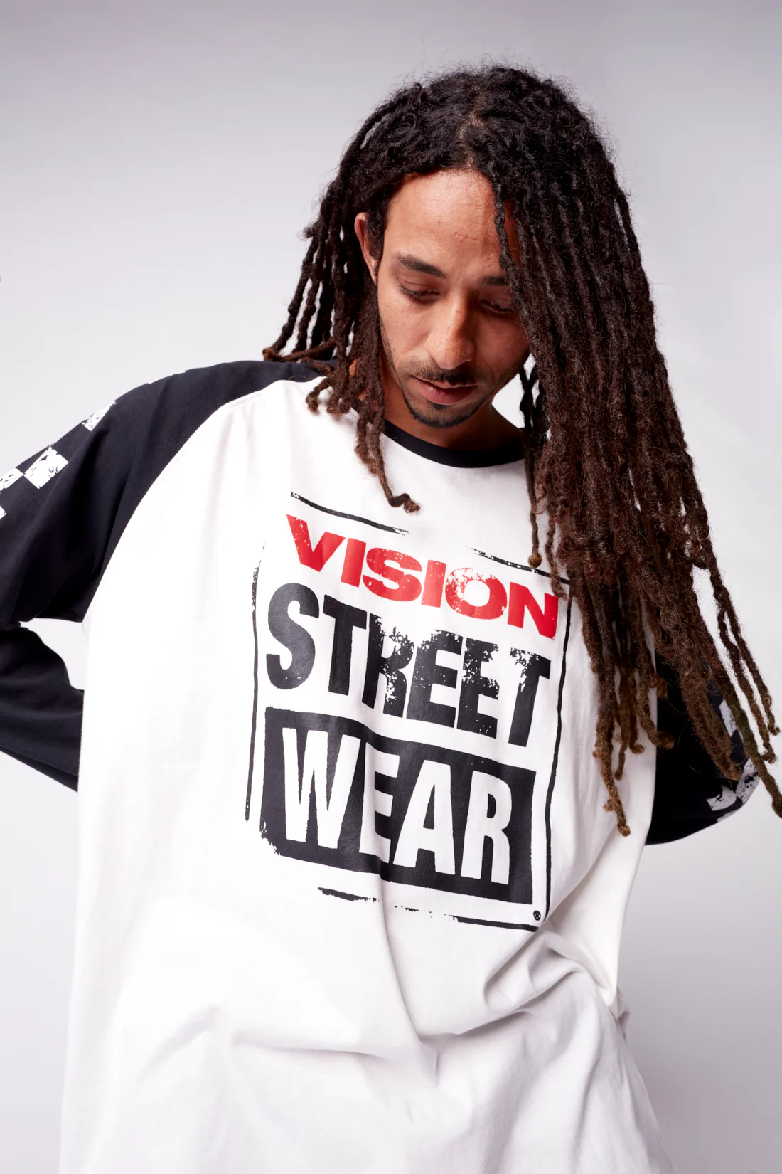 Checker Print Sleeve Logo T-Shirt - Ivory/Black - Image 3