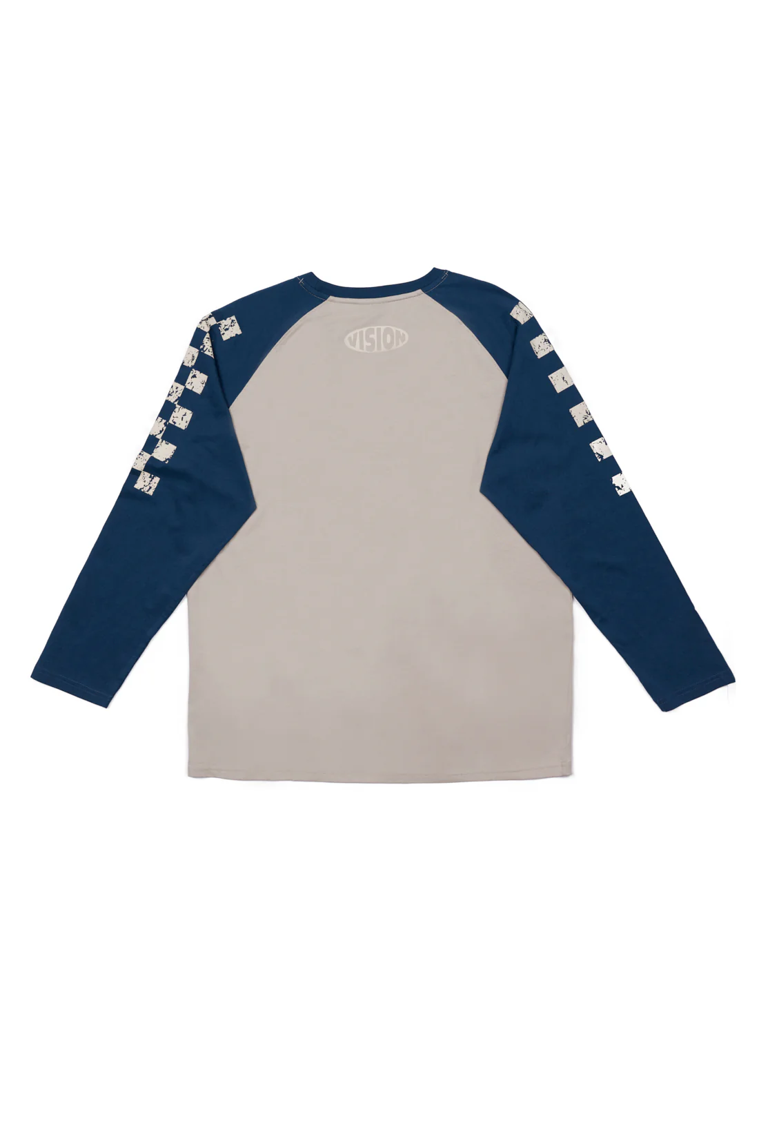 Checker Print Sleeve Logo T-Shirt - Mushroom/Navy - Image 8