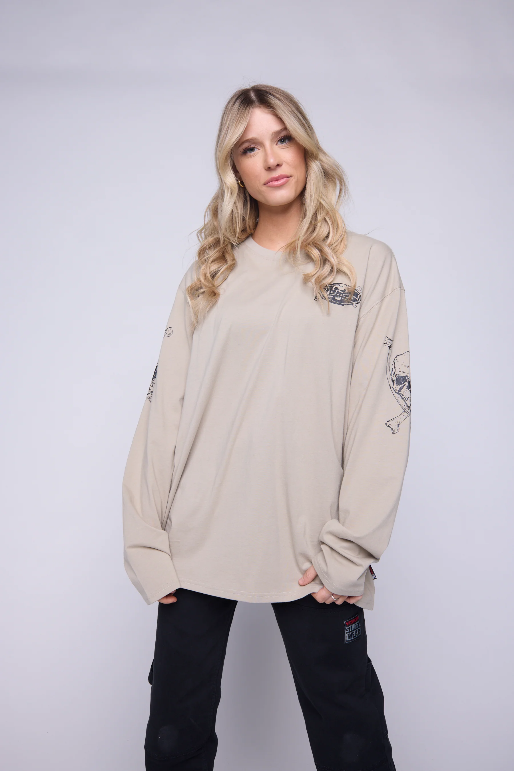 Skull Bone Print Long Sleeves - Mushroom - Image 6